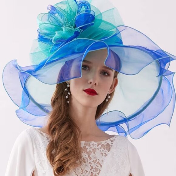 Women's Facinator Blue Green Tea Party Bridal Shower Adjustable Hat -NWT - Picture 1 of 9